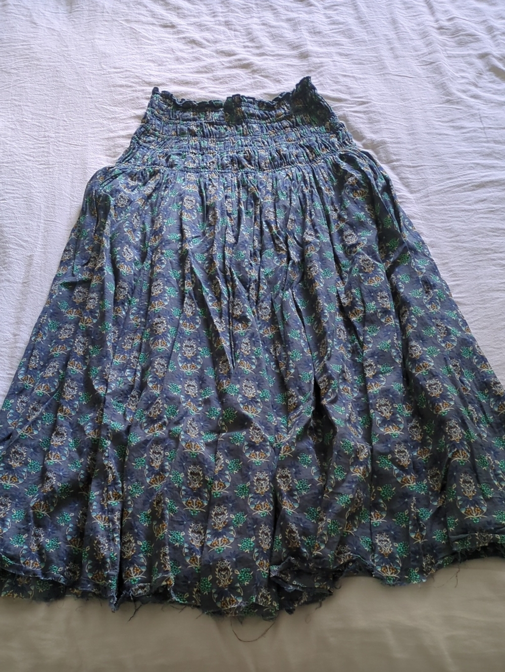NATURAL LIFE Blue Floral Smocked Maxi Skirt with Green Accents
